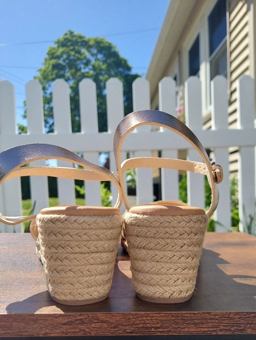Lands End Metallic Rose Gold Espadrille Wedge Sandals Women Size 8.5 Coastal - Picture 12 of 14